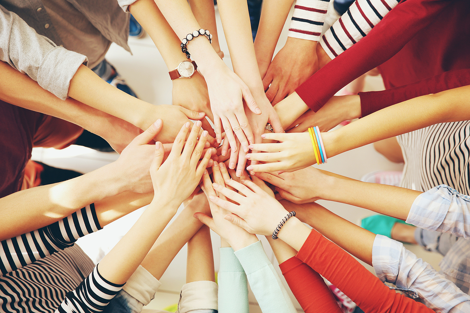 Business people hands, top view. Teamwork concept.